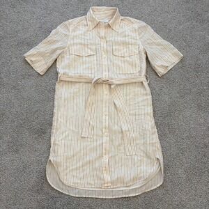 Equipment Femme Silk Shirt Dress Womens XS Cream Pinstripe Business Casual